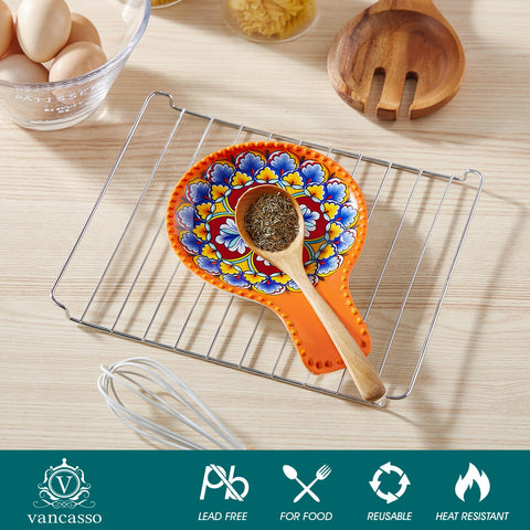 Vancasso orange ceramic spoon rest is easy to clean and prevents messes.