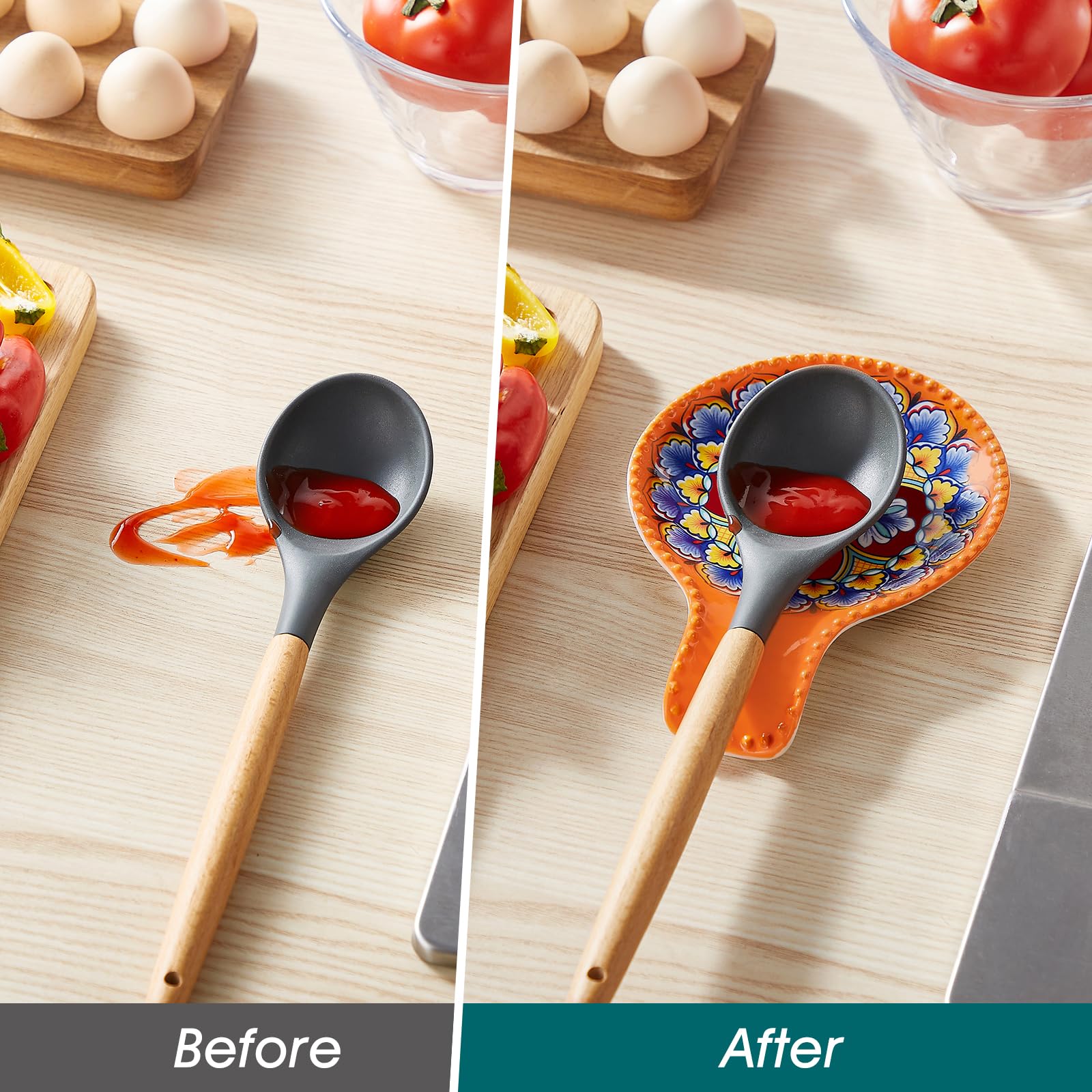 Vancasso spoon rest orange has a glossy glaze that cleans easily.