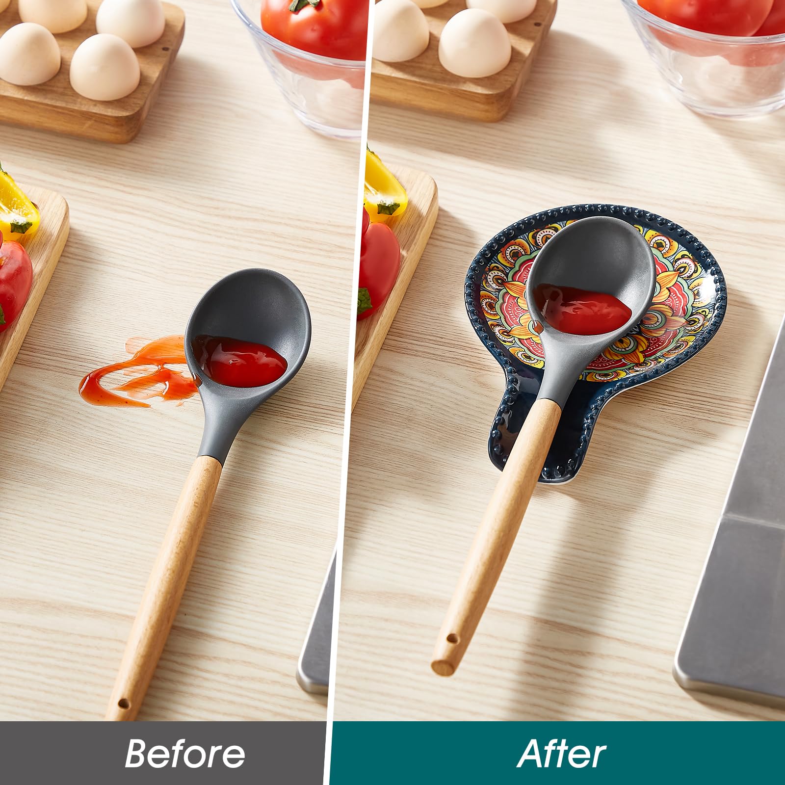 Blue Vancasso spoon rest displayed as wall decor option