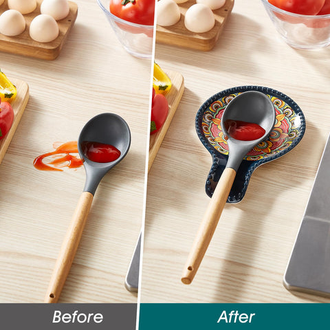 Blue Vancasso spoon rest displayed as wall decor option