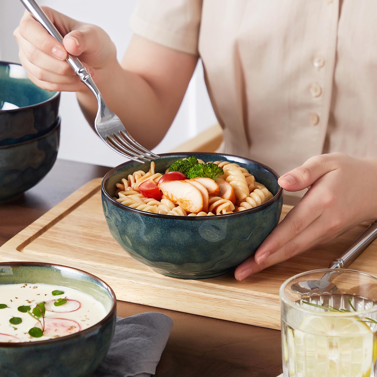 Vancasso Starry 24oz bowls stacked for compact storage