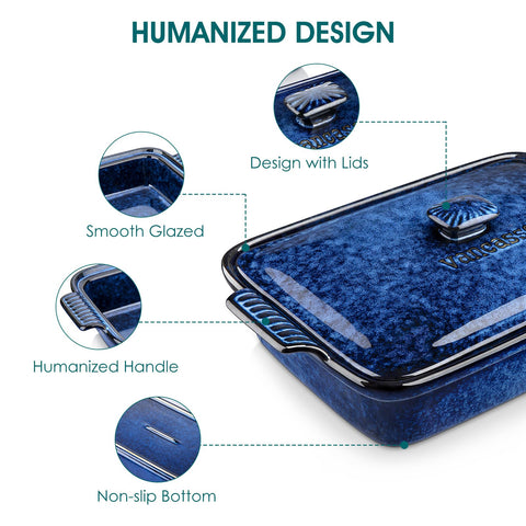 9x13 inch Starry blue dish, spacious for lasagna and meals.
