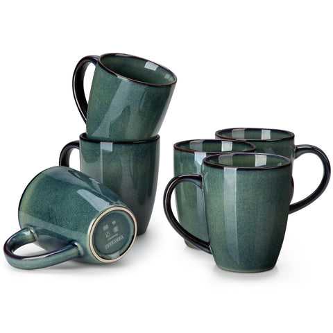 Vancasso Starry mug with green glaze, 16oz capacity for lattes and tea.
