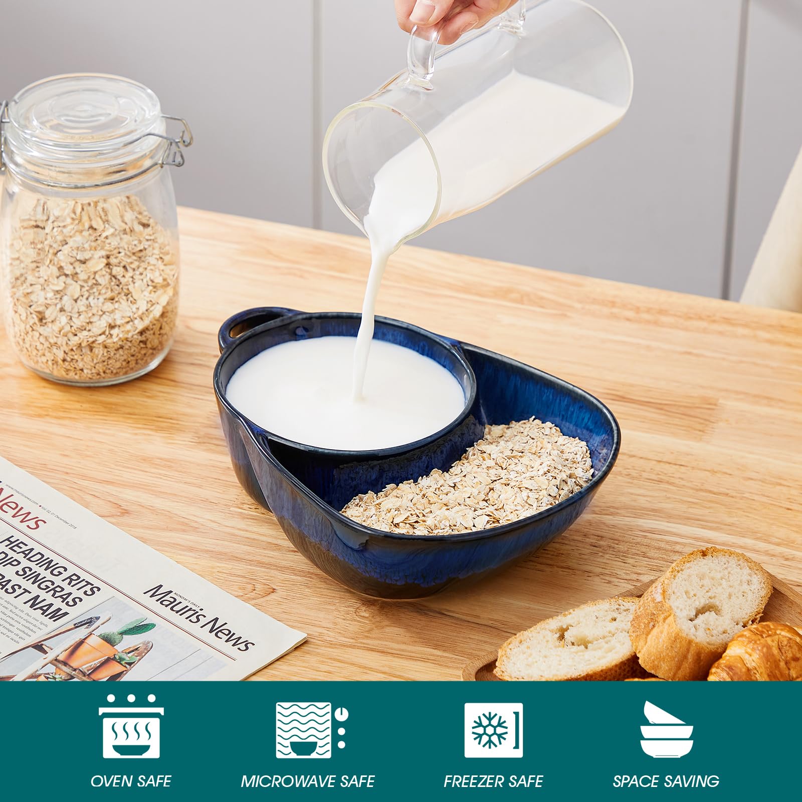 Vancasso Starry blue glazed ceramic surface is easy to clean after saucy dips.