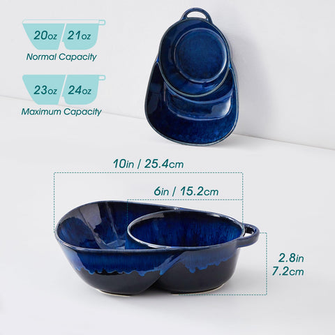 Vancasso Starry bowl blue side angle highlights deep compartments for snack plates.