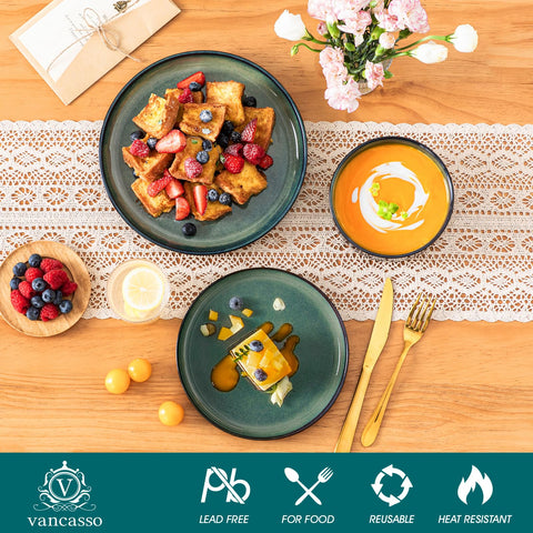 Vancasso Starry dinner plates showcasing glaze variations in natural light.