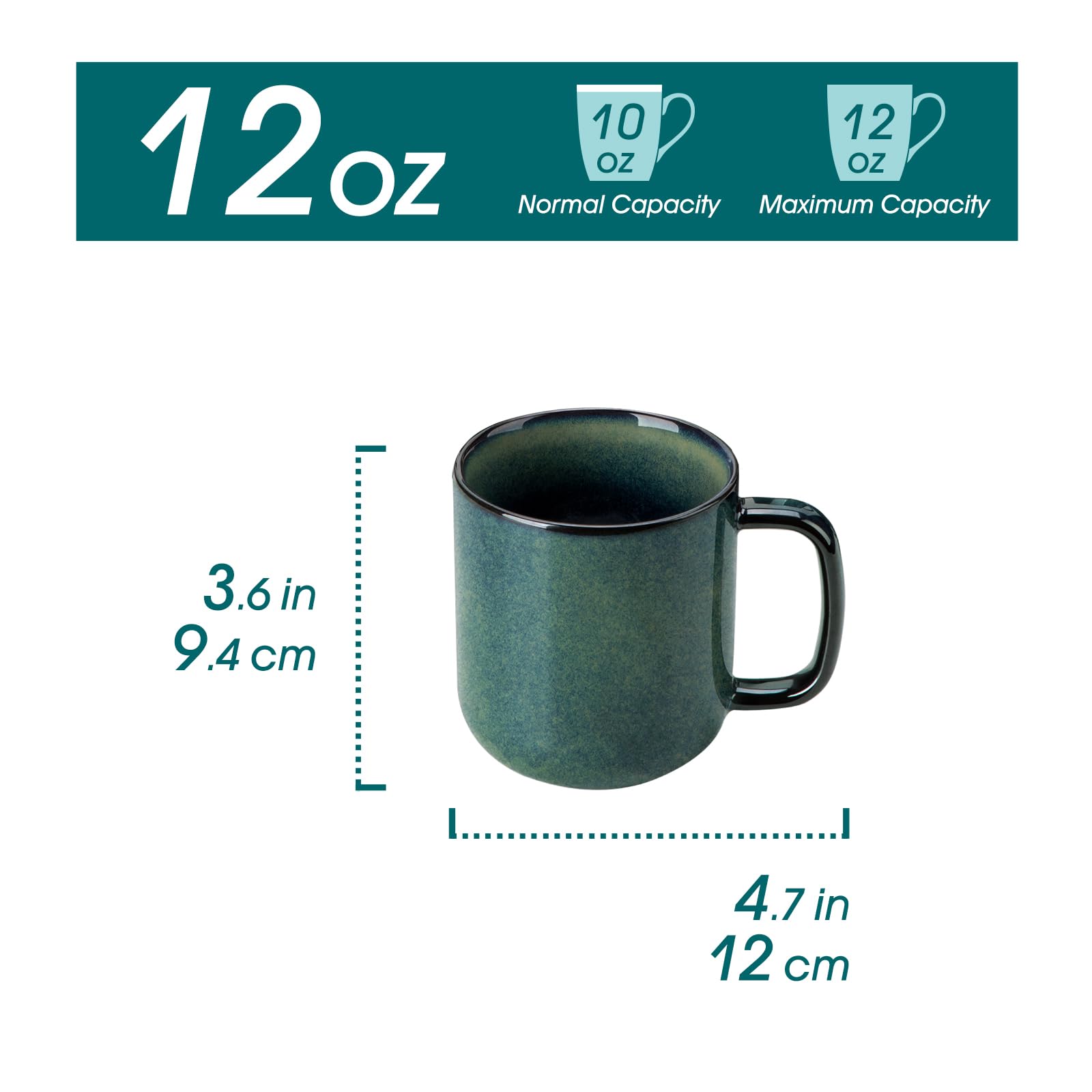 Vancasso Starry six-pack of green mugs on a dining table for daily coffee