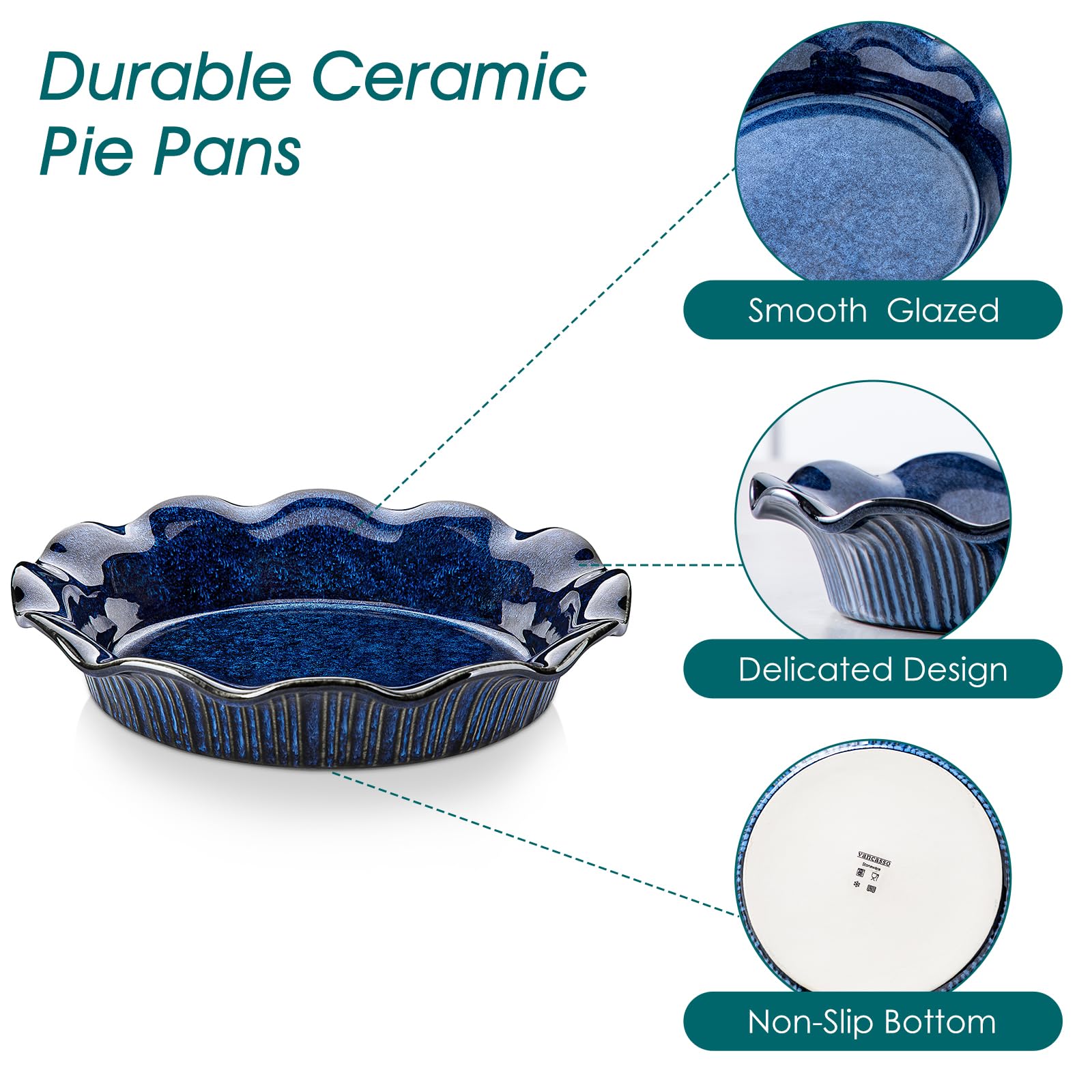 Blue Stern pie pan showcasing an apple pie crust