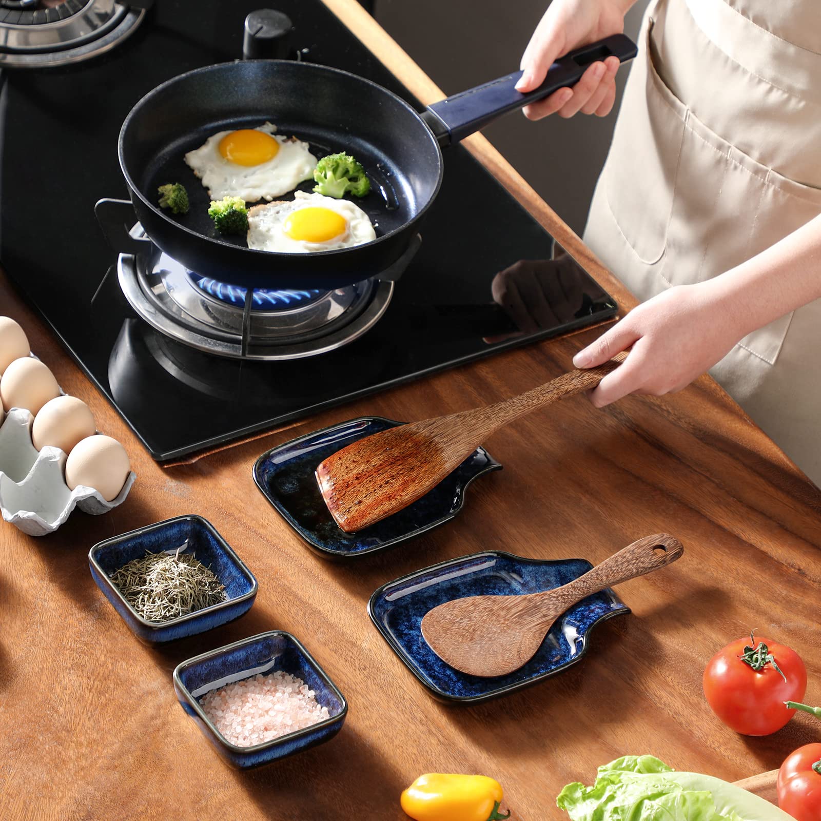 Vancasso Stern blue glaze design adds modern style to the kitchen.