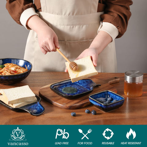 Vancasso Stern porcelain spoon rest maintains utensil organization on the counter.