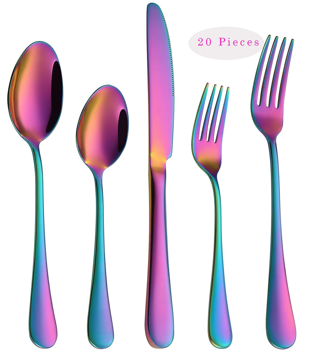 VANDBAO rainbow flatware set 20pc highlights a colorful finish for everyday dining
