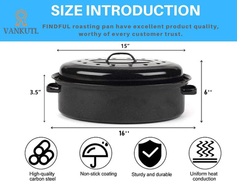 VANKUTL covered oval roaster showing enamel finish and handles