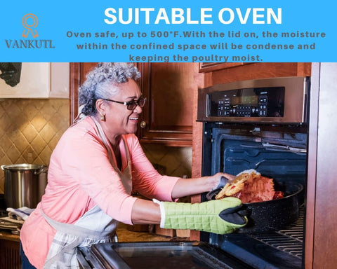 VANKUTL oven-safe roaster up to 600°F for versatile meals