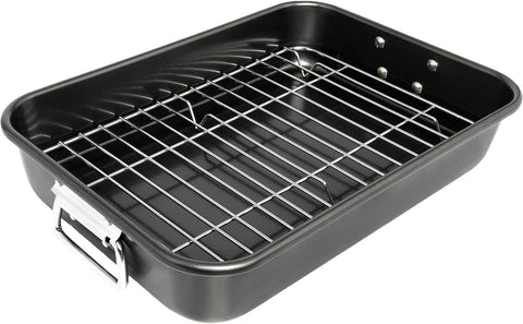VANKUTL roasting pan 15in with rack for even roasting and fat drainage.