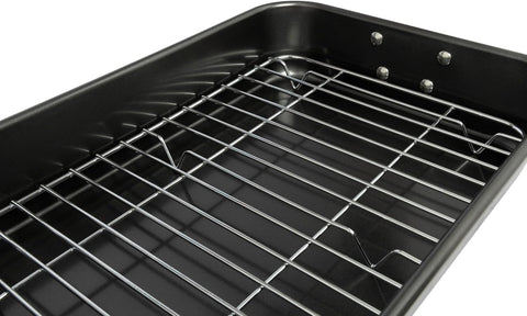 VANKUTL roasting pan with rack complements versatile meals of seafood and vegetables.