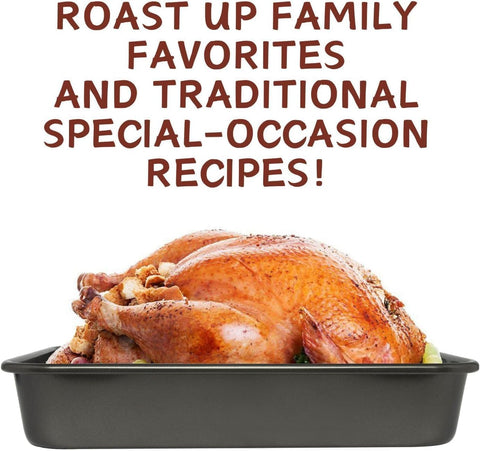 VANKUTL roasting pan with side handles for easy oven transfer.
