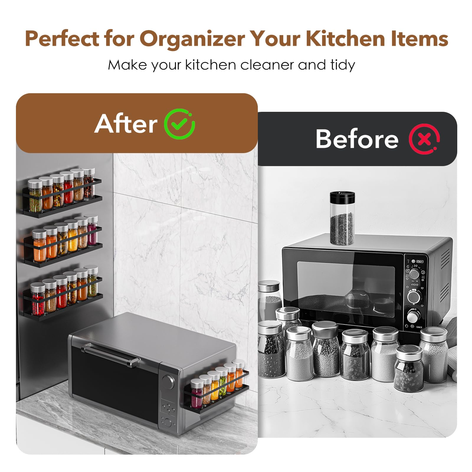 VANPET spice rack attached to fridge door for quick spice access.