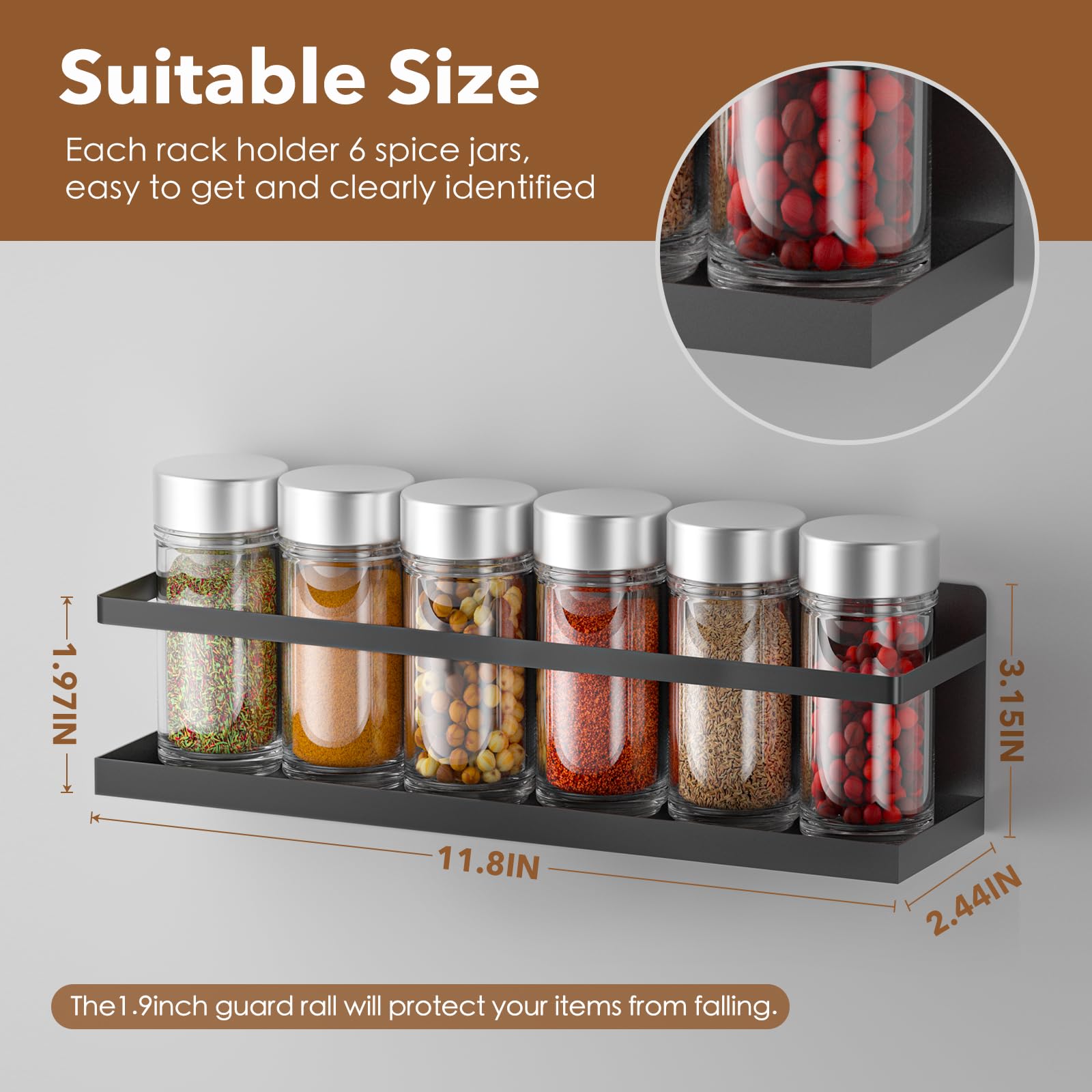 VANPET shelf with magnets ensures stable storage for spices.
