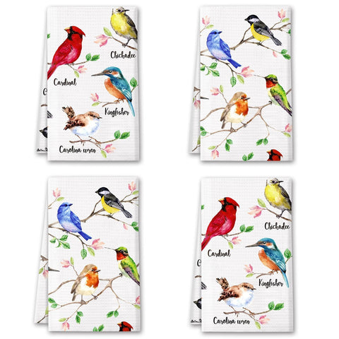 Vansolinne Birds Kitchen Towels with birds-on-branch design for vibrant, absorbent kitchen use.