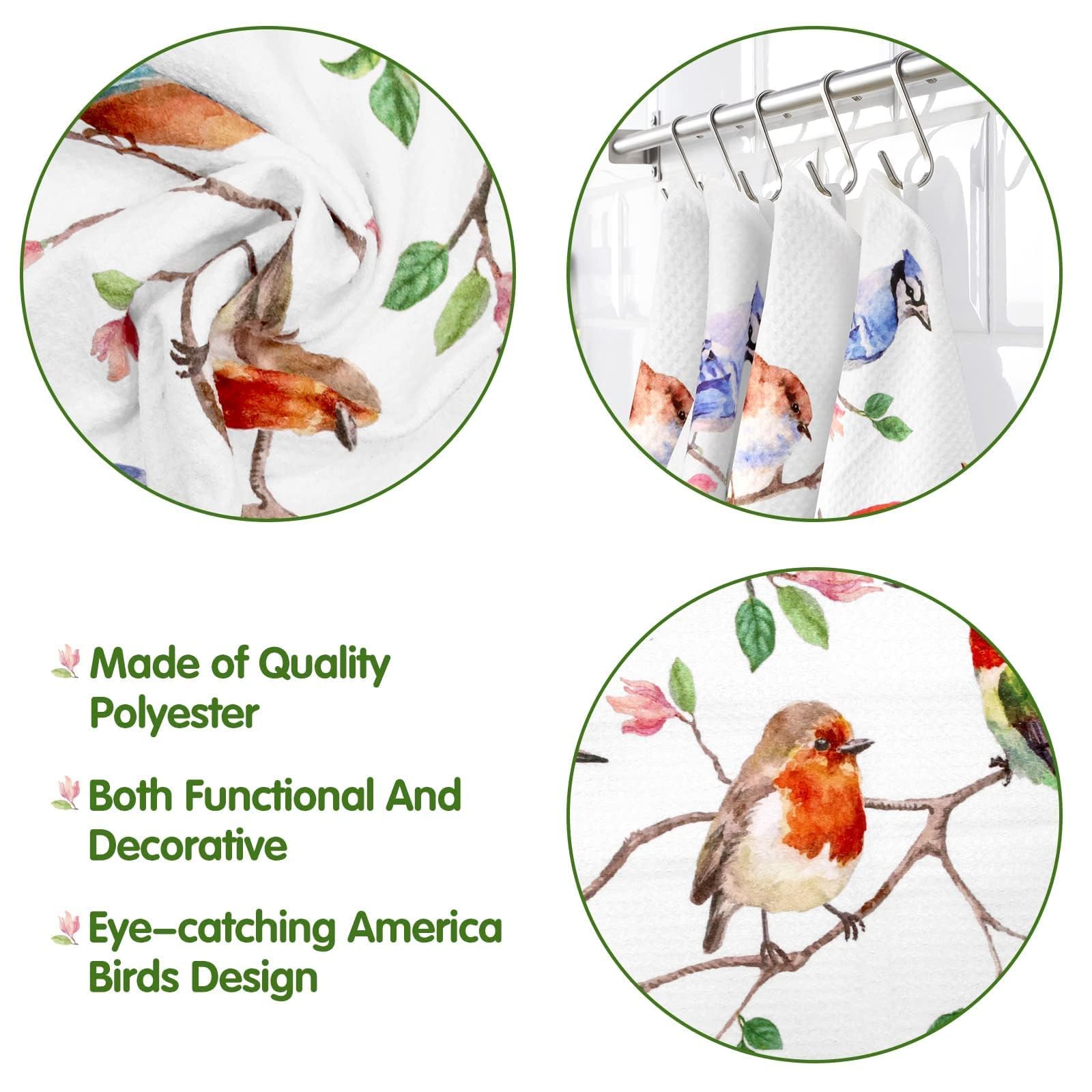Vansolinne Birds Kitchen Towels cardinal design for cheerful, practical dish drying.