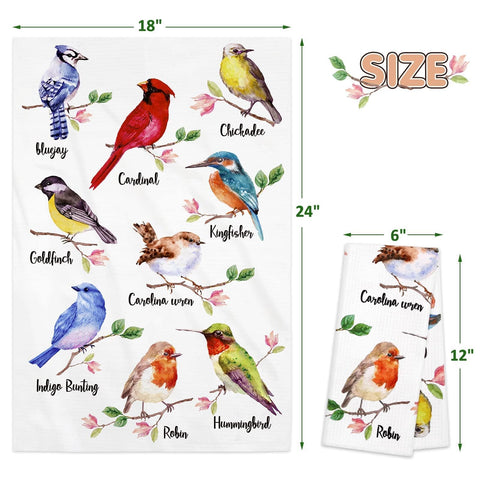 Vansolinne Birds Kitchen Towels hummingbird detail emphasizing quick drying and cleanup.