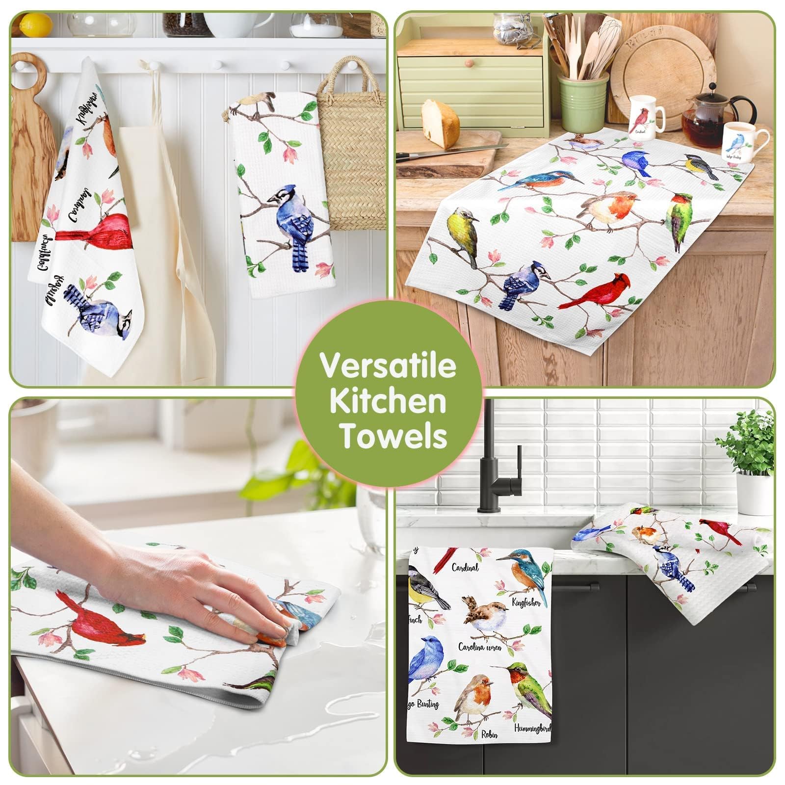 Vansolinne Birds Kitchen Towels robin print offering cozy, functional kitchen drying and décor.