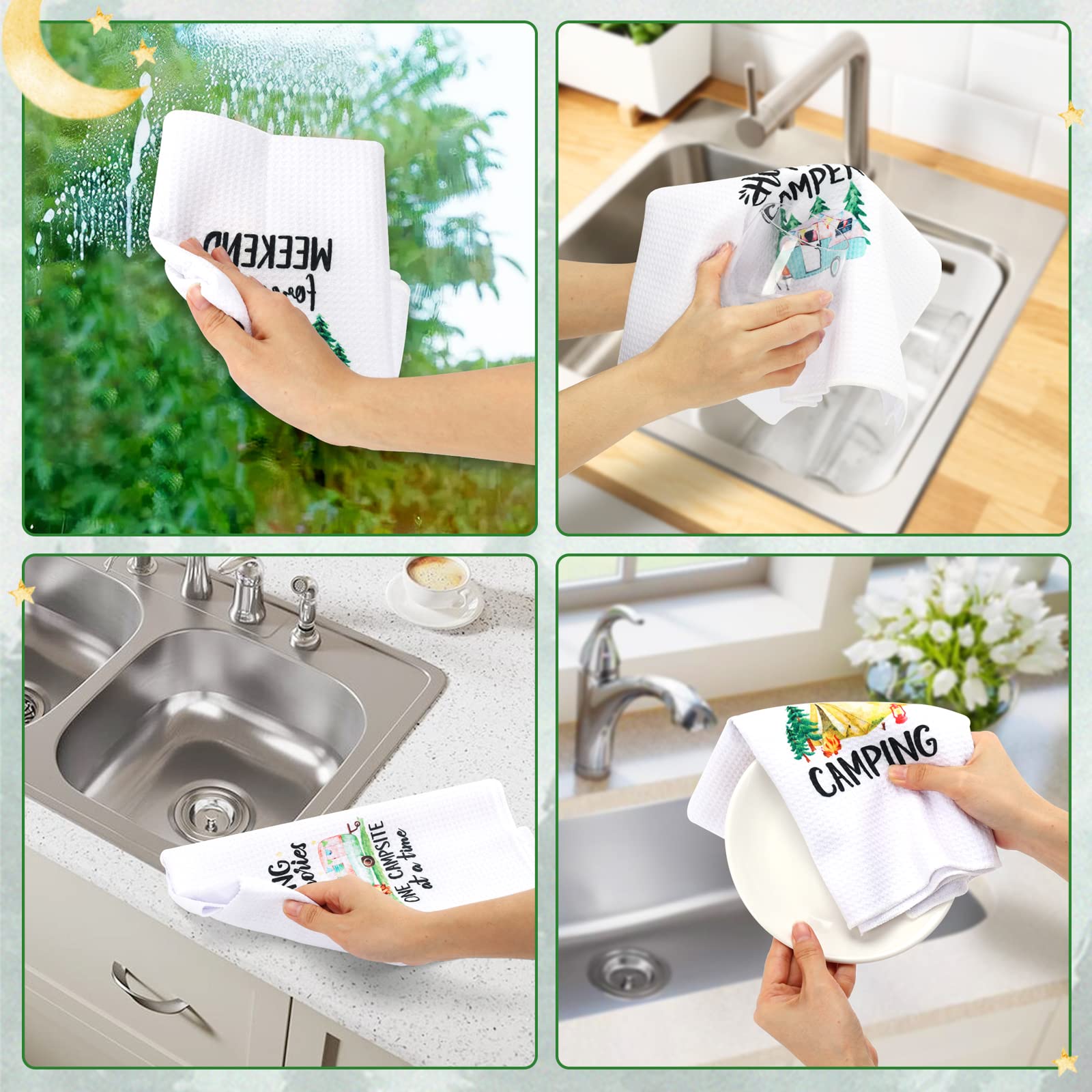 Vansolinne towels with camp graphics, keeps gear tidy and ready for cleanup.