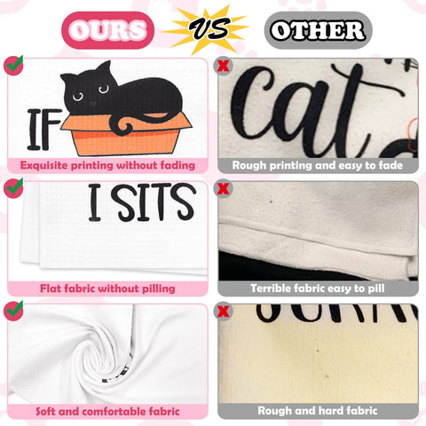 Vansolinne cat kitchen towel design closeup highlighting absorbent microfiber material.