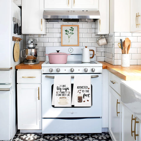 Vansolinne coffee themed towels brighten kitchens and are machine washable.
