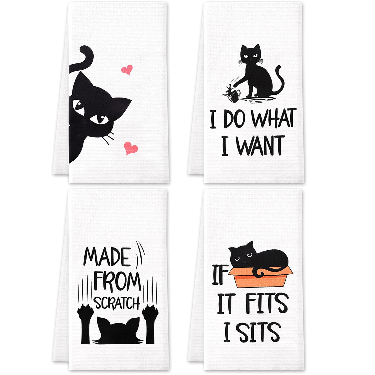 Vansolinne cute cats microfiber towels set of 4 with vibrant prints for kitchen use.