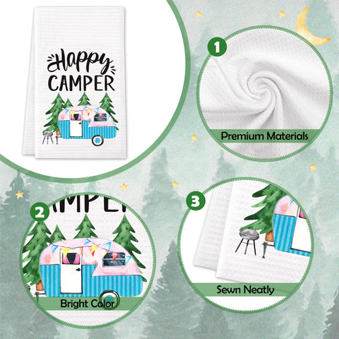 Vansolinne four-pack towels for camping, absorbent surface for drying dishes.