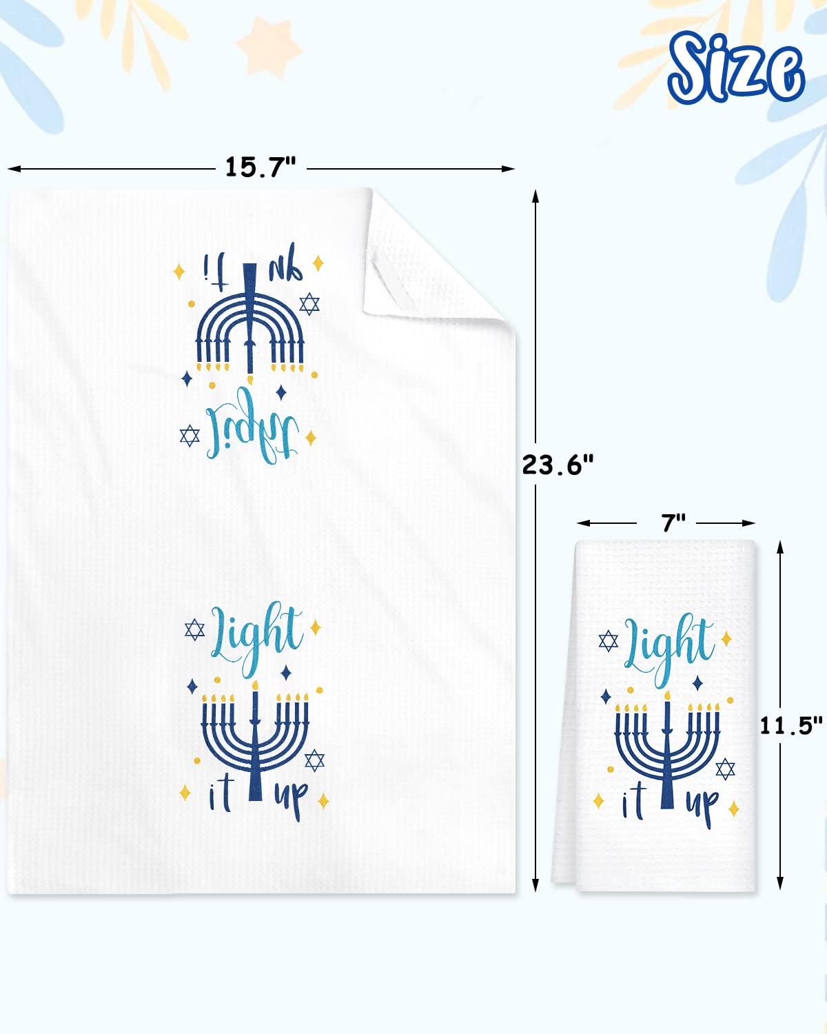 Vansolinne Hanukkah towels colorful prints brighten kitchen counters.