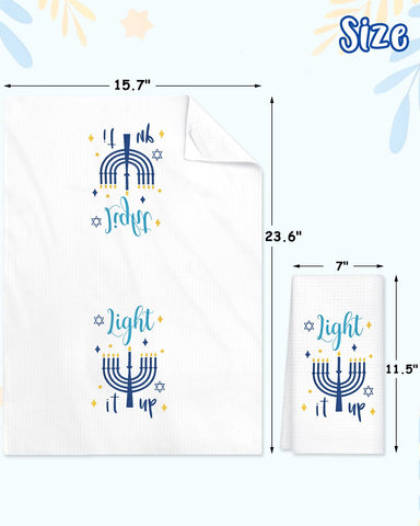 Vansolinne Hanukkah towels colorful prints brighten kitchen counters.