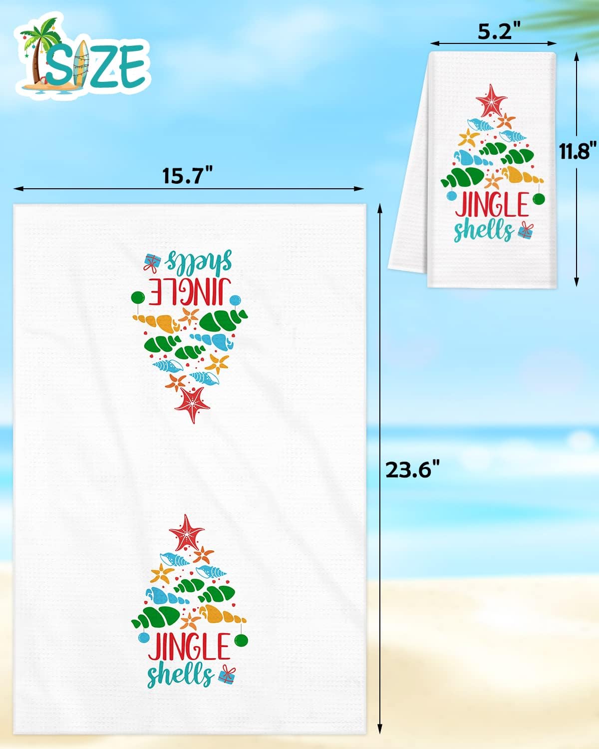 Vansolinne waffle-weave towel features Santa shells pattern for holiday kitchen cheer.