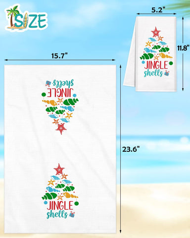 Vansolinne waffle-weave towel features Santa shells pattern for holiday kitchen cheer.