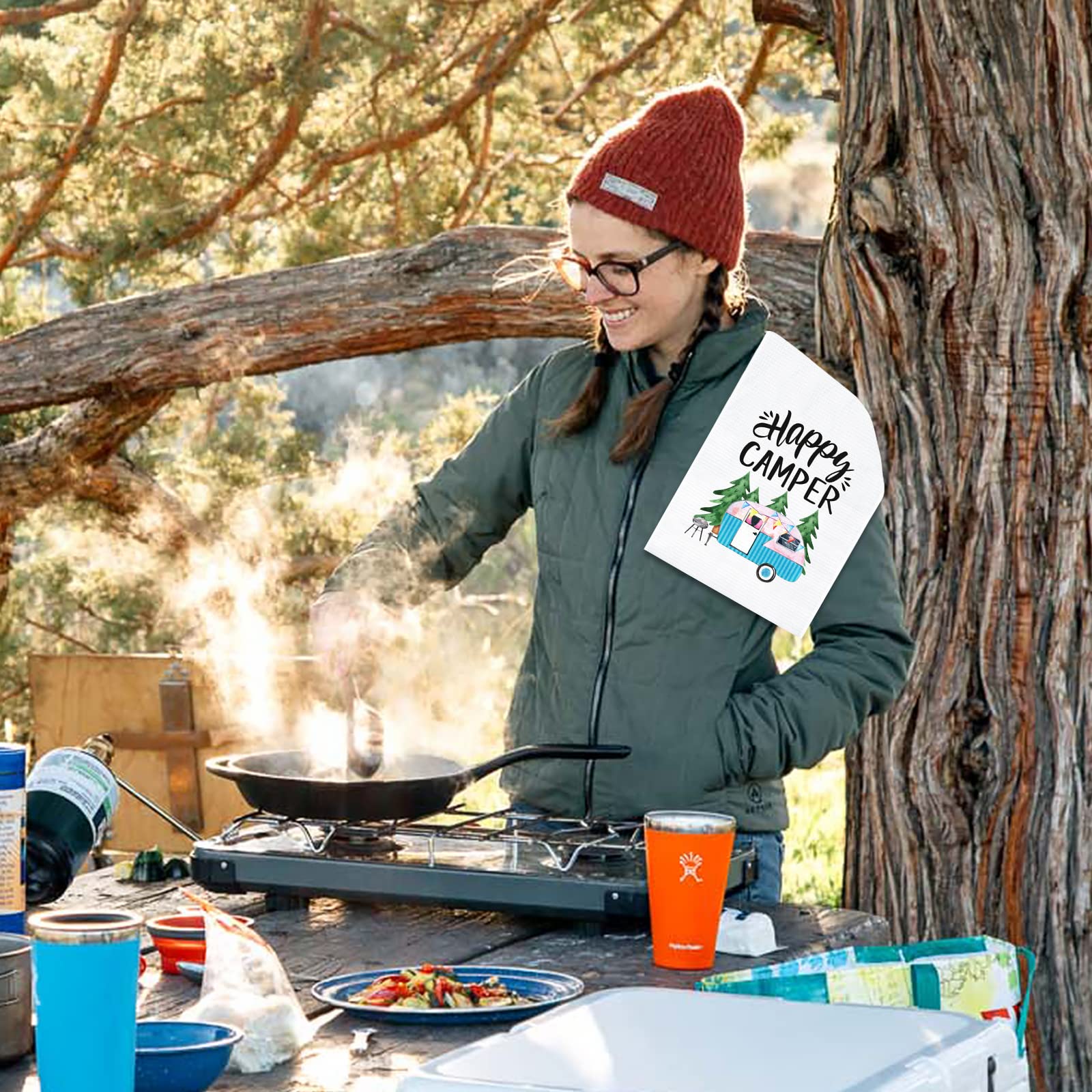 Vansolinne towels set, compact camping kit for caravan or tent living.