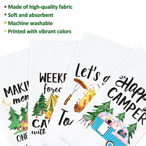 Vansolinne white kitchen towels with funny sayings, perfect for campsite mess cleanup.