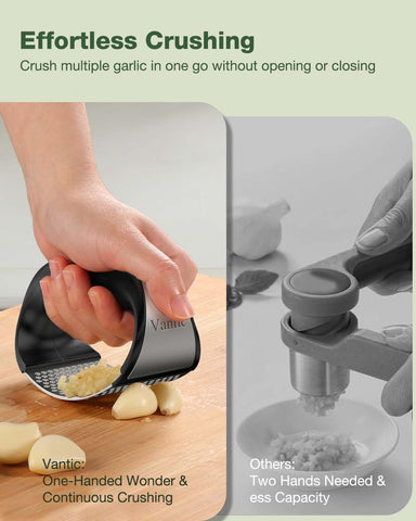 Vantic garlic press showing rocking action for mincing
