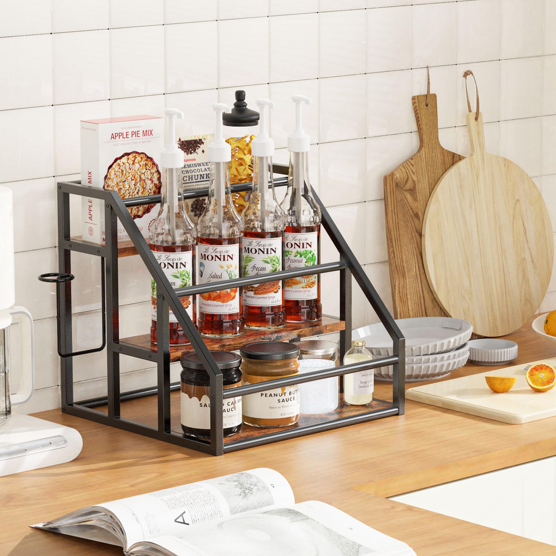 VANTIMO syrup rack side cup holder demonstrates easy-access disposable cups.