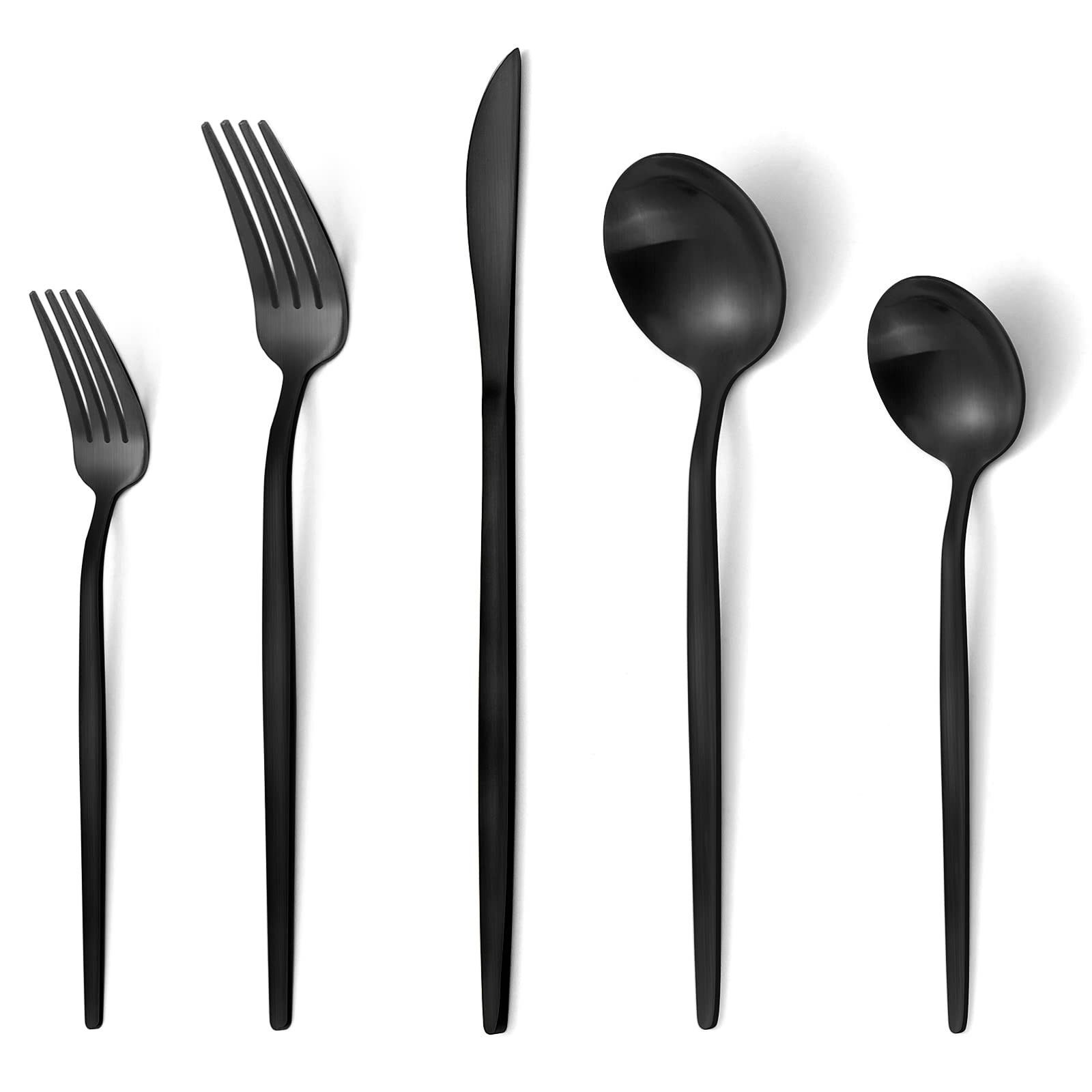 VANVRO matte black flatware set for stylish, durable daily use.