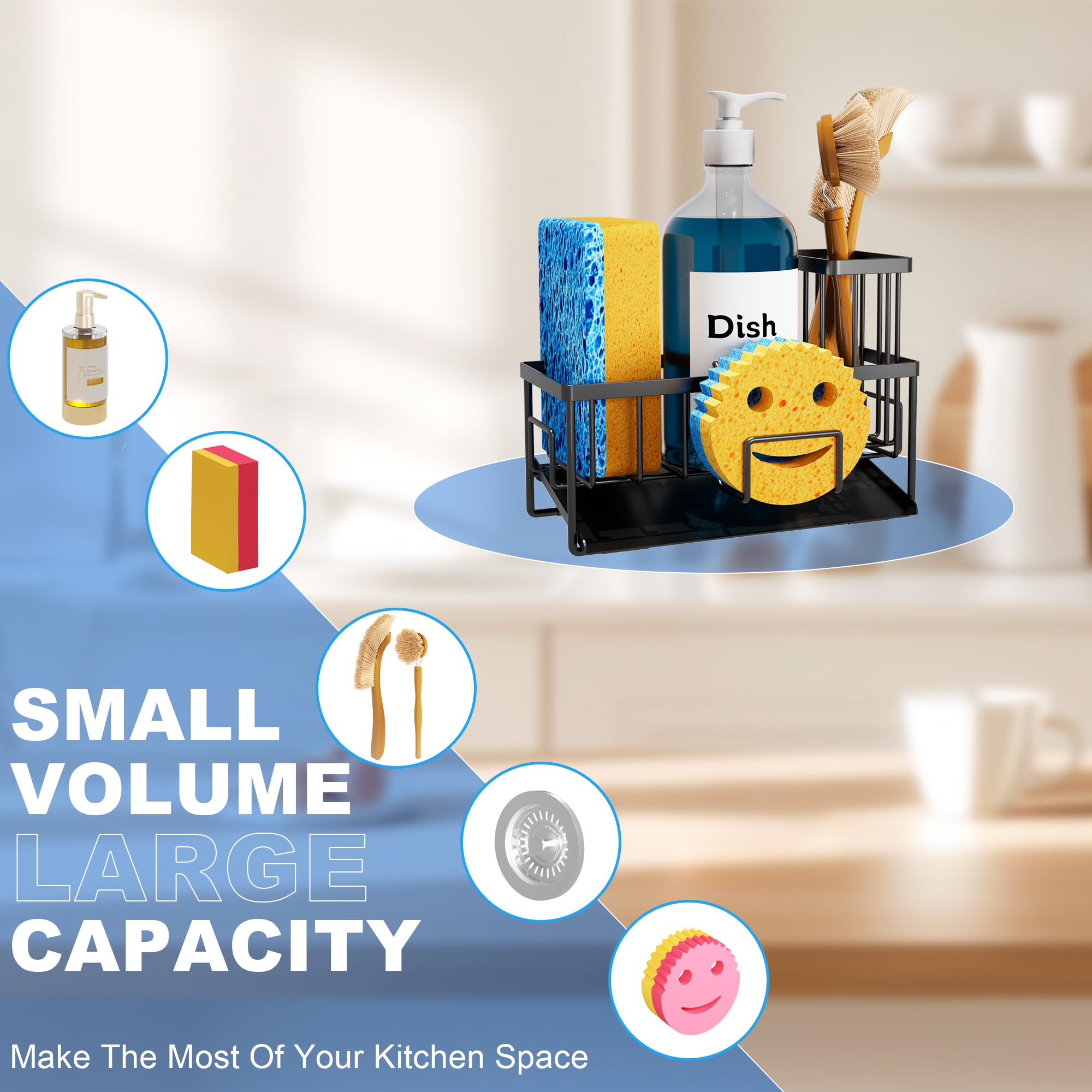 Vanwood sponge and brush partition keeps kitchen tools neatly separated.