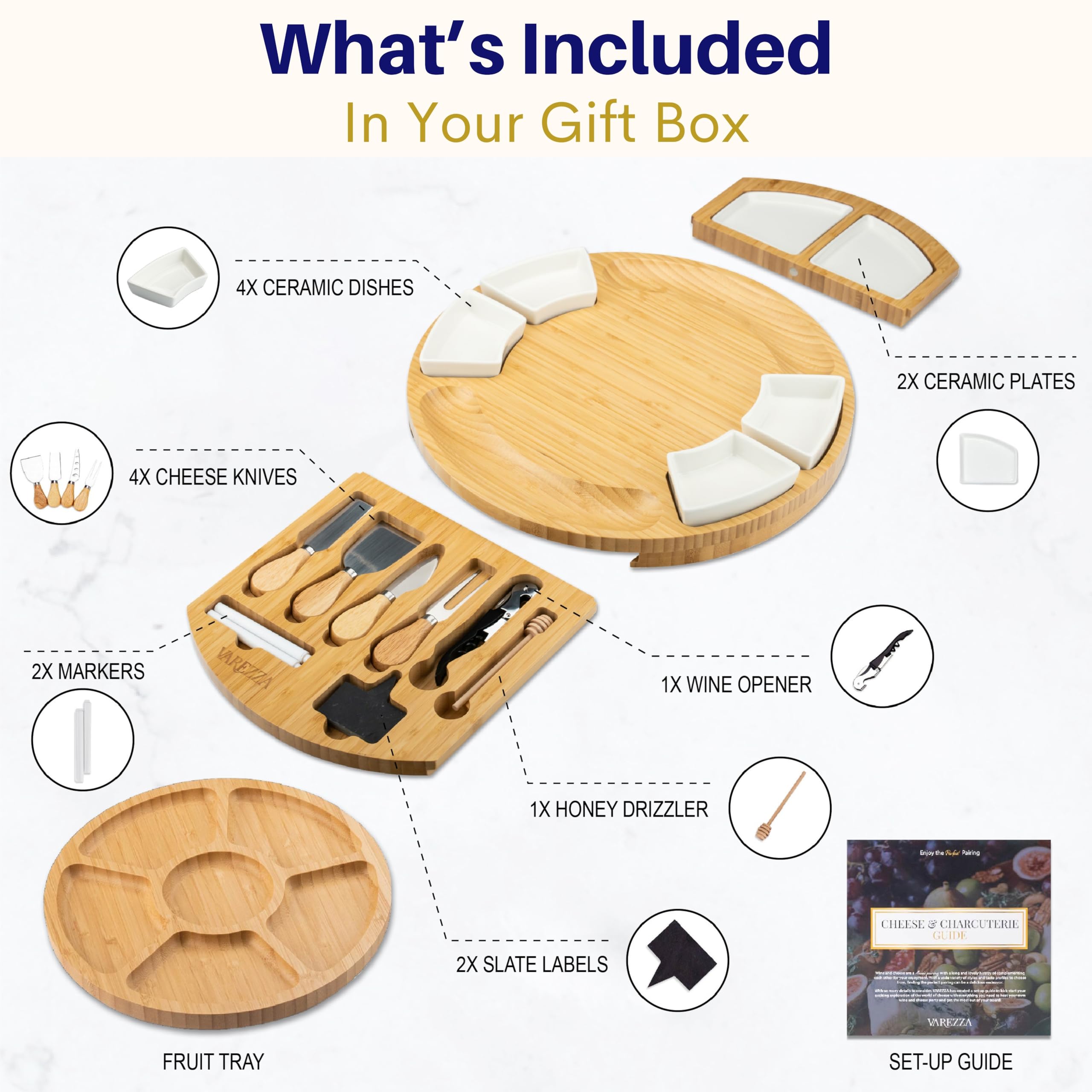 VAREZZA charcuterie board with deep cracker grooves for neat platters.