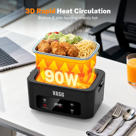 VASG lunch box with open lid demonstrates easy access to hot meals on the go