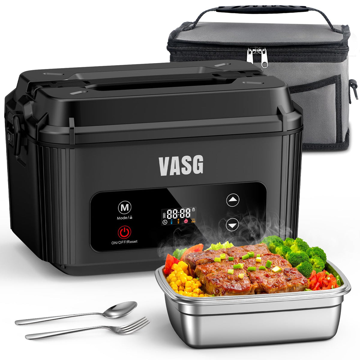 VASG advanced cordless heated lunch box, top view, portable heat for fresh meals throughout the day