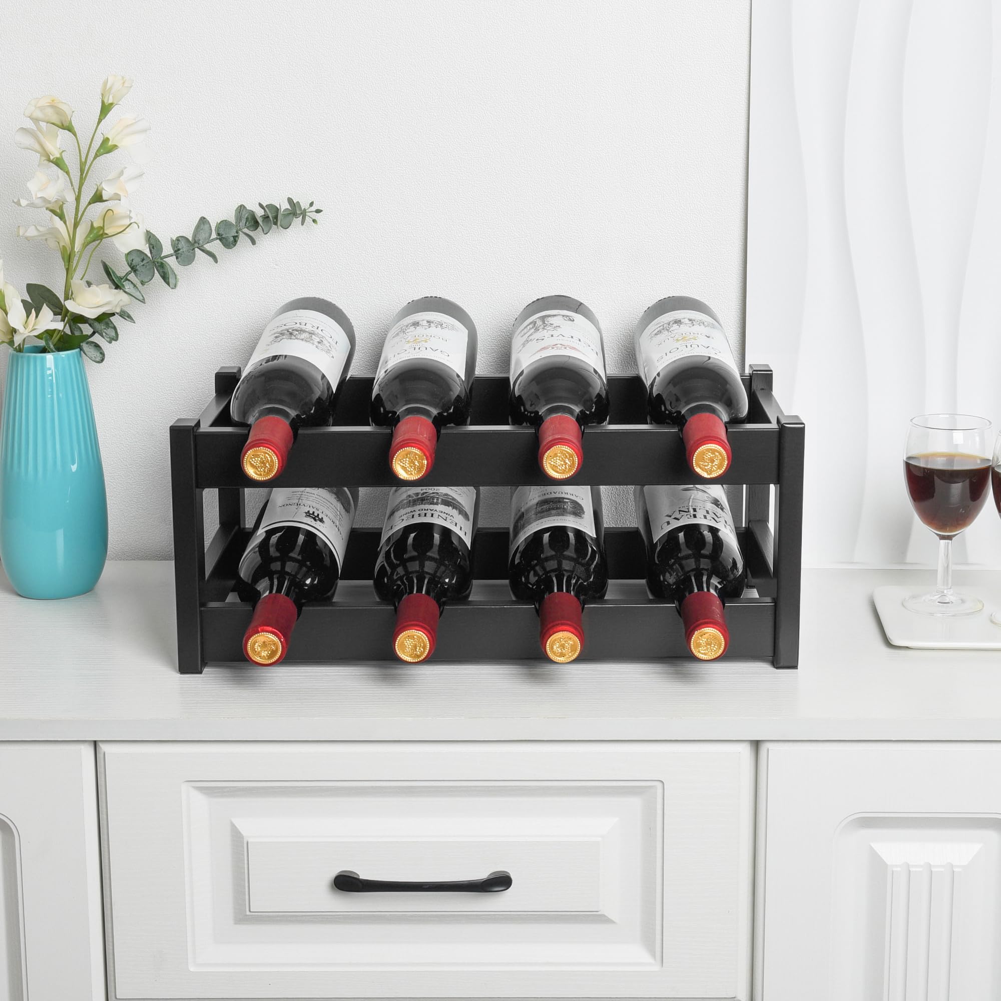 VASMIA Bamboo Wine Rack with wave shelves keeps bottles horizontal and corks moisturized