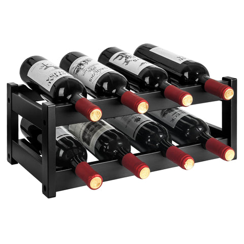 VASMIA Bamboo Wine Rack front view highlights compact capacity for 8 bottles on your counter