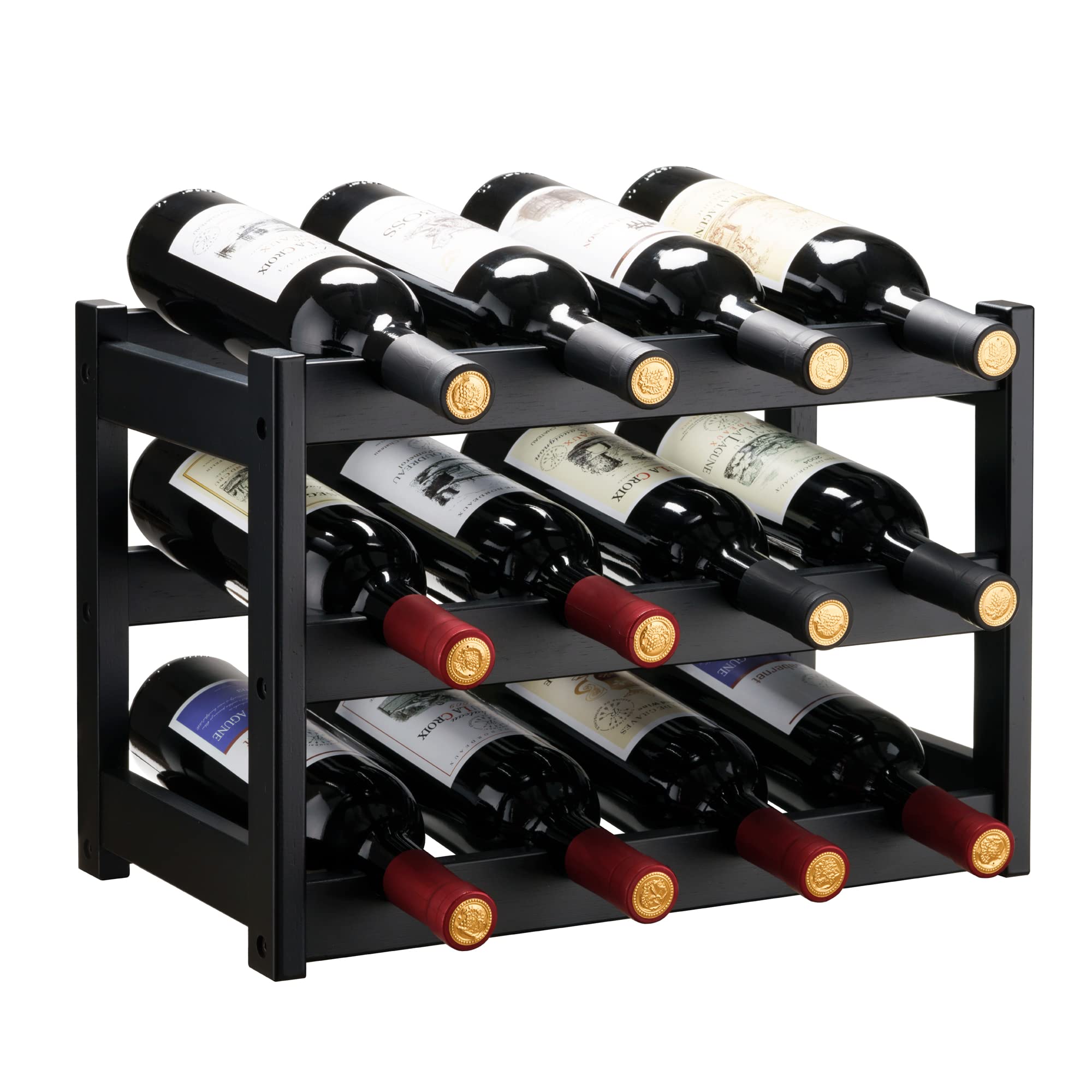 VASMIA bamboo wine rack 3-tier bottle storage keeps bottles organized and accessible.