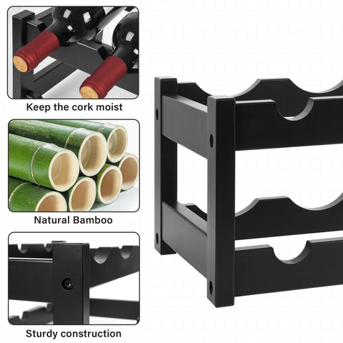 VASMIA Bamboo Wine Rack stores up to eight bottles with secure, accessible horizontal storage