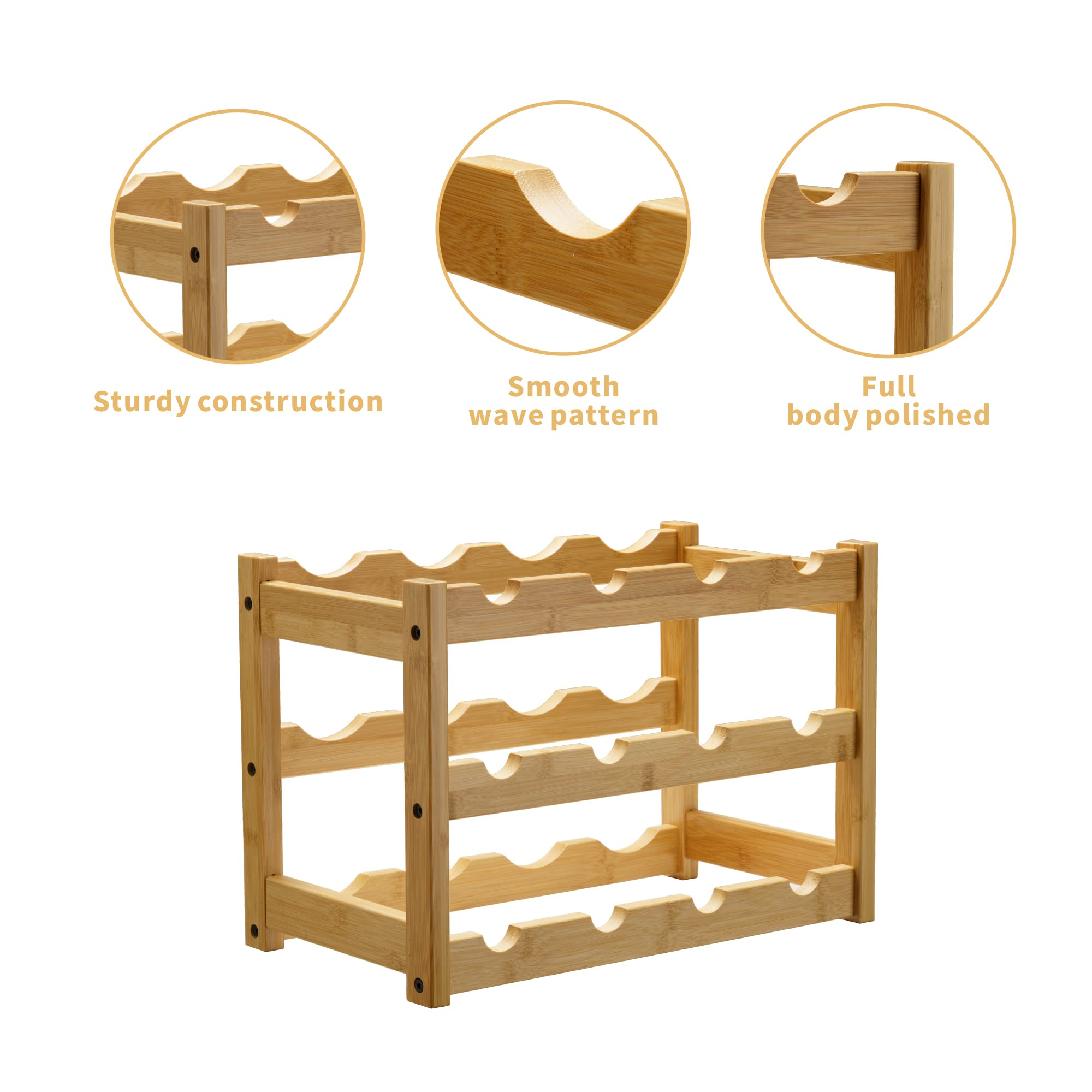 VASMIA bamboo wine rack on countertop saves space and keeps wine within reach.