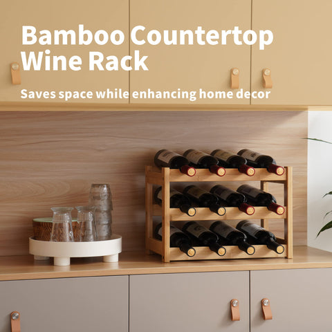 VASMIA bamboo wine rack side view showing sturdy construction and natural finish.